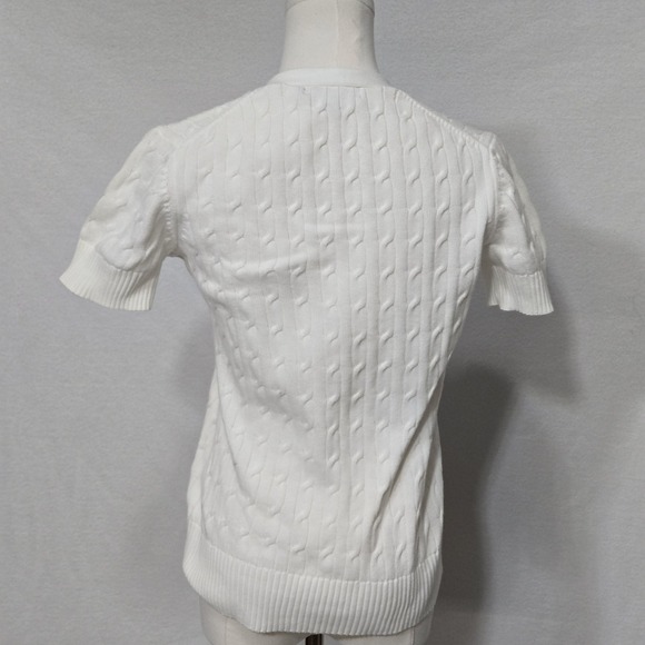 Brooks Brothers Sweater Womens Medium White Cable Cardigan Short Sleeve Pockets - Picture 2 of 7